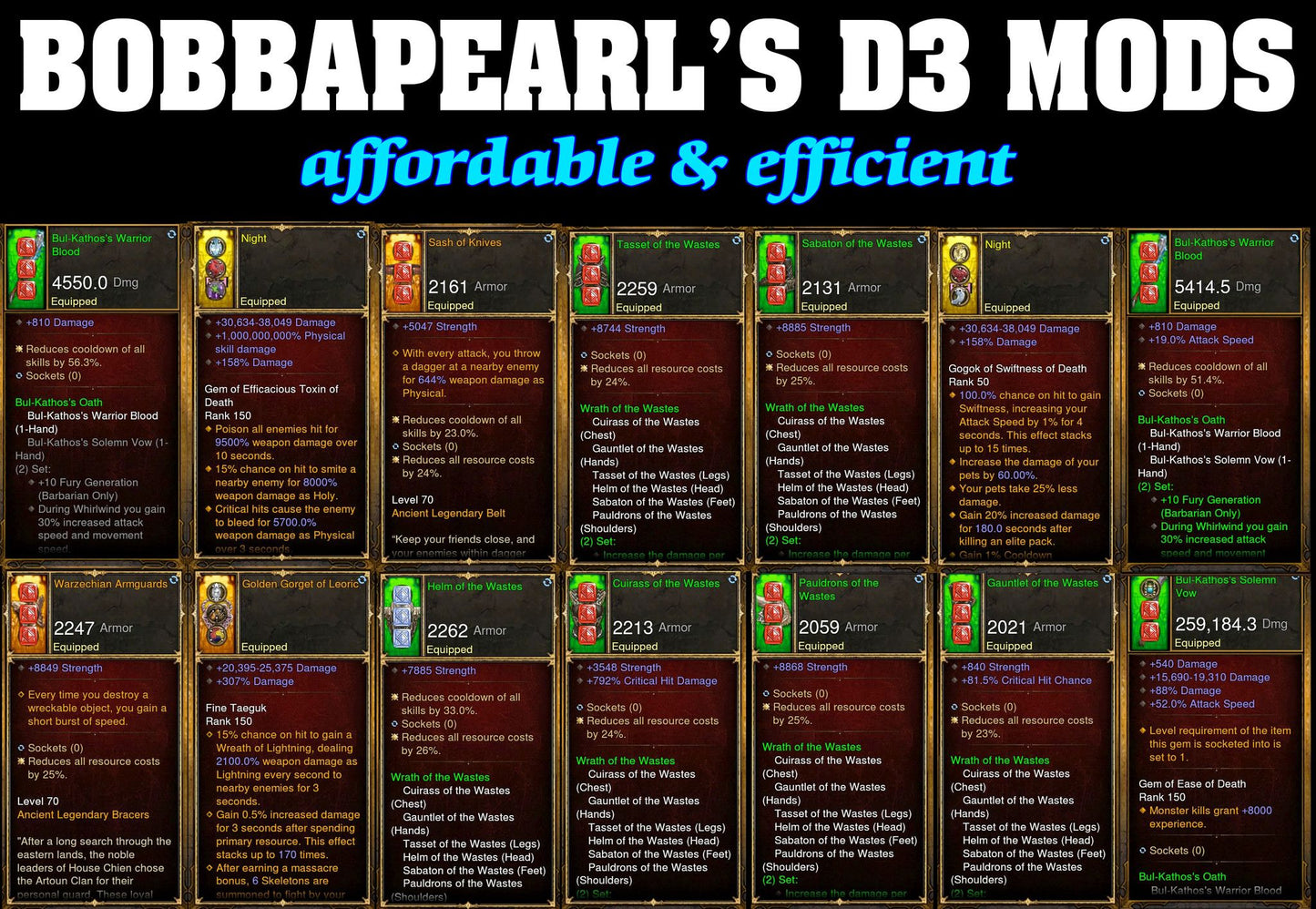 BobbaPearl's Waste Barbarian Set for GRIFT 150 #A4-Diablo 3 Mods - Playstation 4, Xbox One, Nintendo Switch
