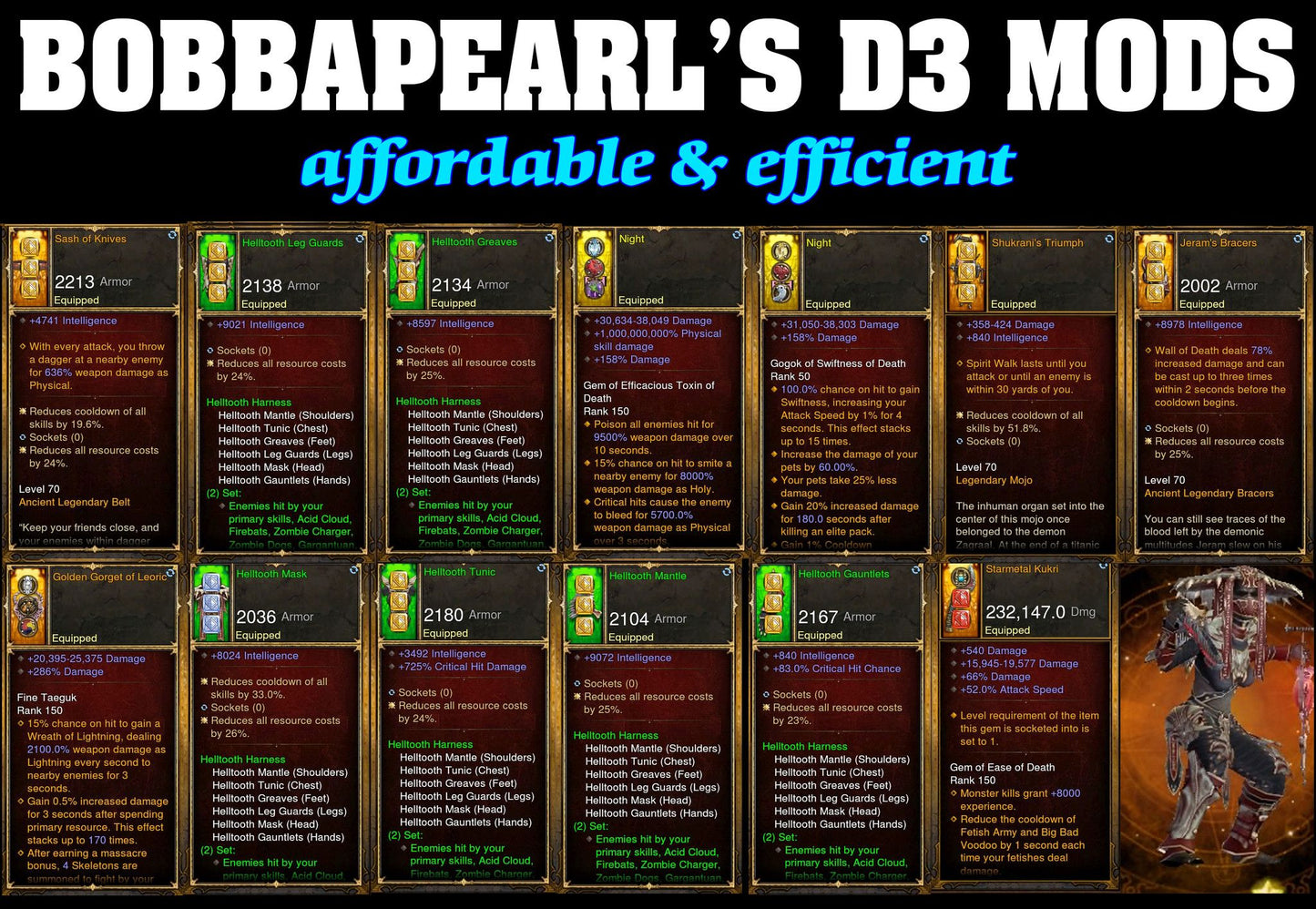 Bobbapearl's Helltooth Witch Doctor Set for GRIFT 150 #A2-Diablo 3 Mods - Playstation 4, Xbox One, Nintendo Switch