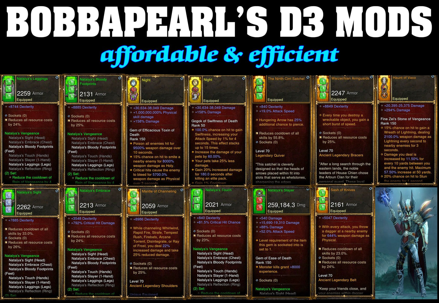 BobbaPearl's Natalya's Demon Hunter Set for GRIFT 150 #A6-Diablo 3 Mods - Playstation 4, Xbox One, Nintendo Switch