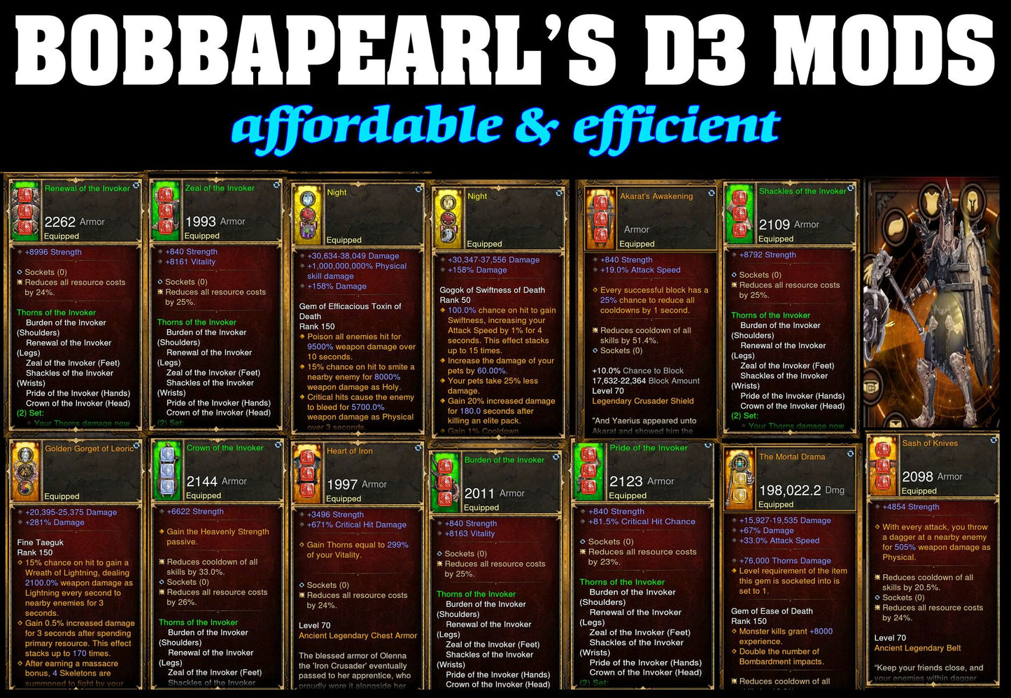 Bobbapearl's Invoker Crusader Set for GRIFT 150 #A1-Diablo 3 Mods - Playstation 4, Xbox One, Nintendo Switch