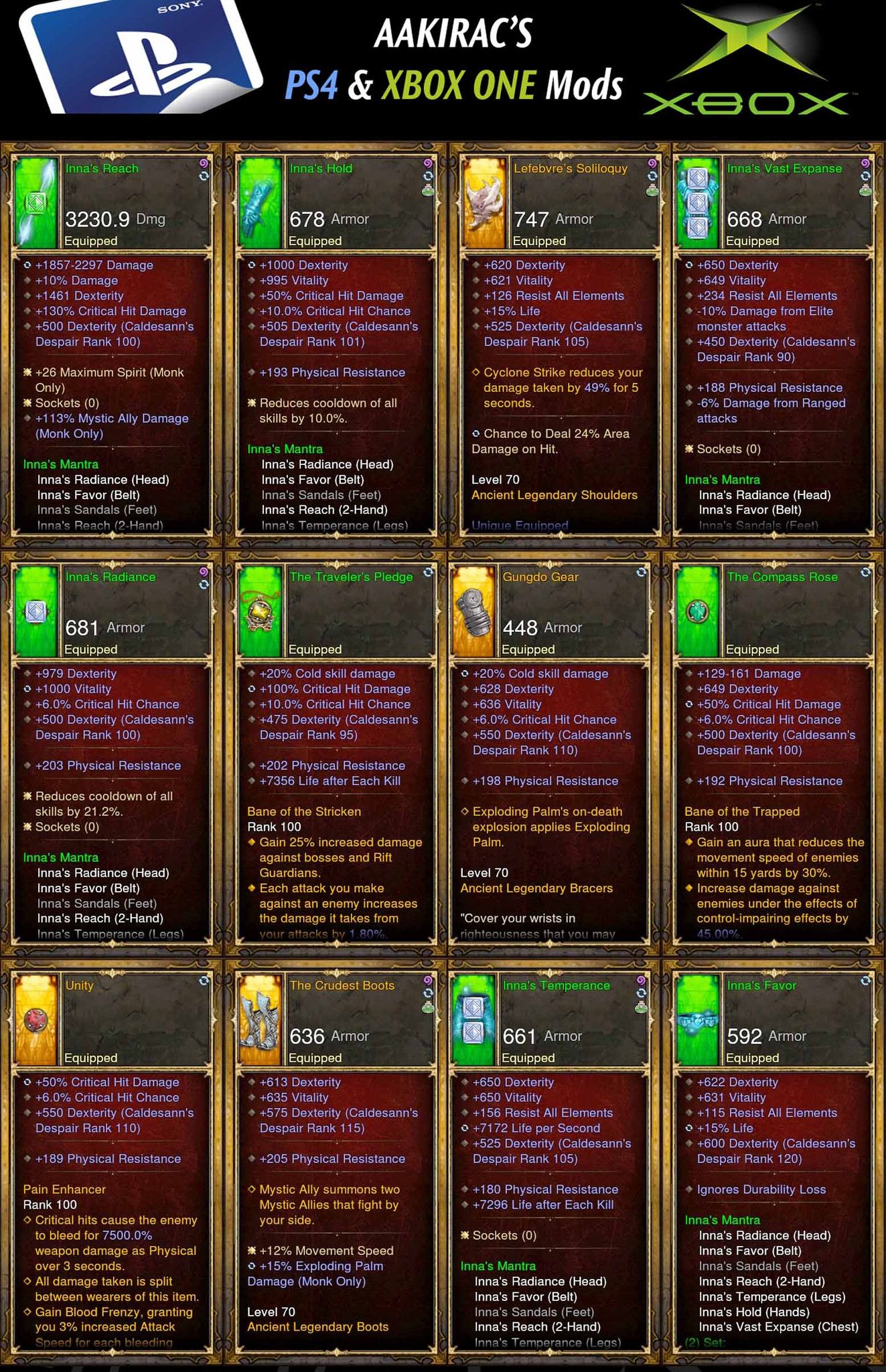 F.Legit Collection - Inna's Monk (See Photo's) - Diablo 3 Mods Store - Seasonal and non-seasonal - Modded Items and Gear for PlayStation 4, PlayStation 5, Nintendo Switch, and Xbox One