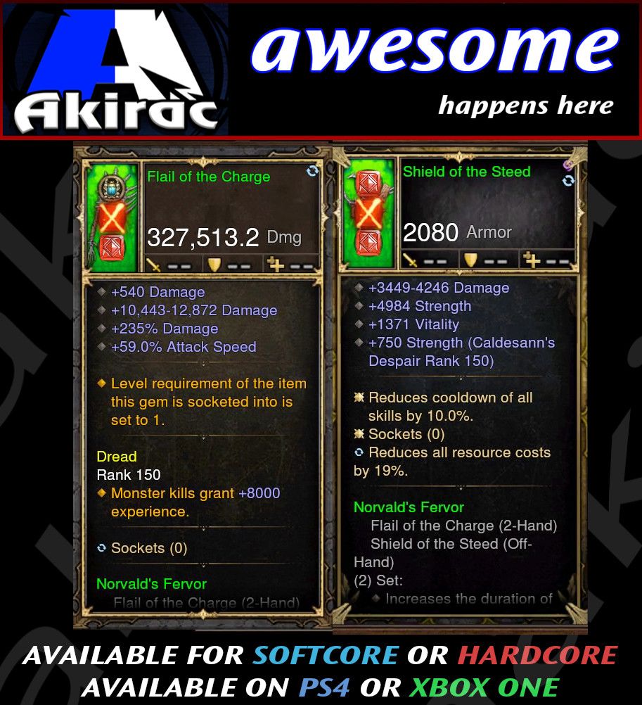 Flail of the Charge + Shield Combo 327k Modded Weapon - Diablo 3 Mods Store - Seasonal and non-seasonal - Modded Items and Gear for PlayStation 4, PlayStation 5, Nintendo Switch, and Xbox One