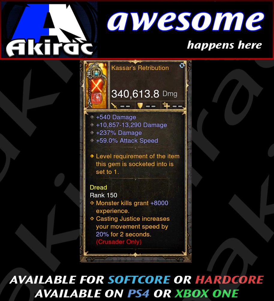 Kassar's Retribution Flail 340k Modded Weapon - Diablo 3 Mods Store - Seasonal and non-seasonal - Modded Items and Gear for PlayStation 4, PlayStation 5, Nintendo Switch, and Xbox One