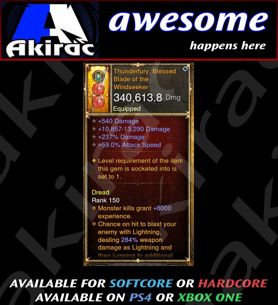 Thunderfury Sword 340k Modded Weapon - Diablo 3 Mods Store - Seasonal and non-seasonal - Modded Items and Gear for PlayStation 4, PlayStation 5, Nintendo Switch, and Xbox One