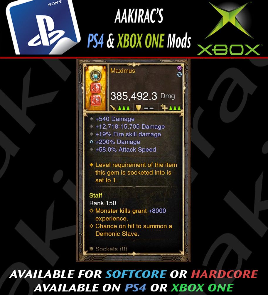 Maximus 385k Sword Modded Weapon - Diablo 3 Mods Store - Seasonal and non-seasonal - Modded Items and Gear for PlayStation 4, PlayStation 5, Nintendo Switch, and Xbox One