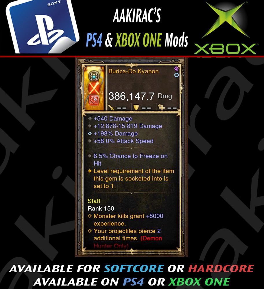 Buriza-Do Kyanon 386k Crossbow Modded Weapon - Diablo 3 Mods Store - Seasonal and non-seasonal - Modded Items and Gear for PlayStation 4, PlayStation 5, Nintendo Switch, and Xbox One