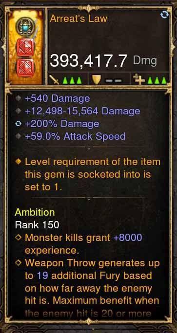 Arreats Law 393k Modded Weapon - Diablo 3 Mods Store - Seasonal and non-seasonal - Modded Items and Gear for PlayStation 4, PlayStation 5, Nintendo Switch, and Xbox One