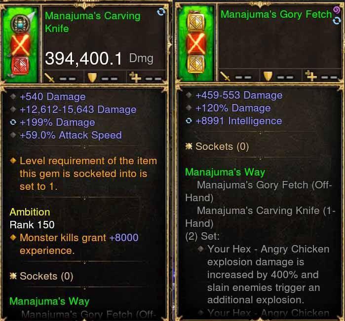 Manajuma Combo 394k Modded Weapon + Mojo - Diablo 3 Mods Store - Seasonal and non-seasonal - Modded Items and Gear for PlayStation 4, PlayStation 5, Nintendo Switch, and Xbox One