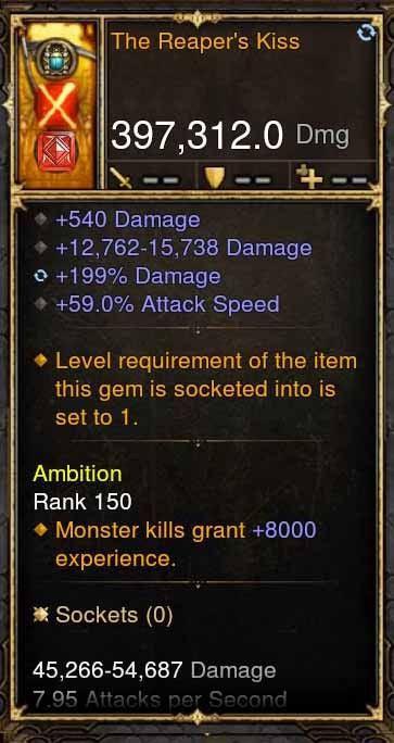 The Reapers Kiss 397k Modded Weapon - Diablo 3 Mods Store - Seasonal and non-seasonal - Modded Items and Gear for PlayStation 4, PlayStation 5, Nintendo Switch, and Xbox One