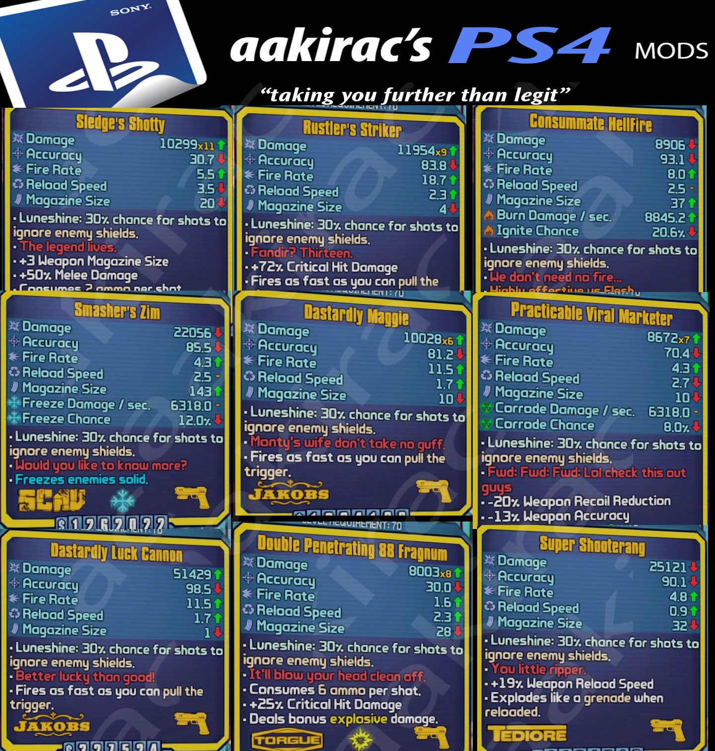 (PS4/5) Borderlands 2 The Pre Sequal (TPS) Modded Weapons - Diablo 3 Mods Store - Seasonal and non-seasonal - Modded Items and Gear for PlayStation 4, PlayStation 5, Nintendo Switch, and Xbox One