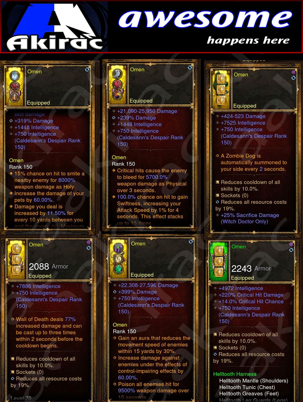 Diablo 3 Immortal v2 Helltooth Witch Doctor Modded Set for Rift 150 Omen - Diablo 3 Mods Store - Seasonal and non-seasonal - Modded Items and Gear for PlayStation 4, PlayStation 5, Nintendo Switch, and Xbox One