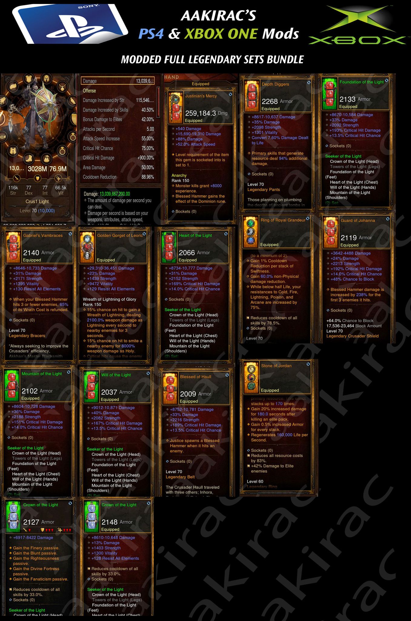 Bundled Deal #2: 4x MODDED Classes / Sets 56x Items Total - Wizard, Barbarian, Crusader x2-Diablo 3 Mods - Playstation 4, Xbox One, Nintendo Switch