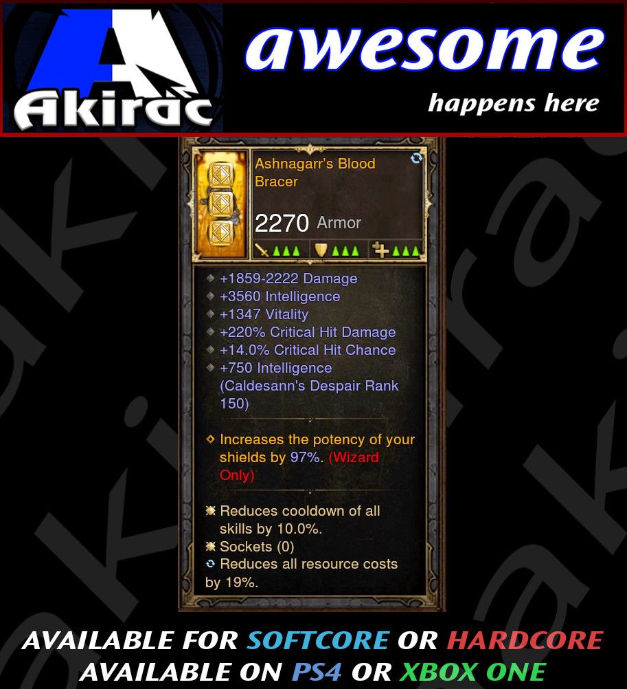 Ashnagarr's Blood Bracer Modded - Diablo 3 Mods Store - Seasonal and non-seasonal - Modded Items and Gear for PlayStation 4, PlayStation 5, Nintendo Switch, and Xbox One