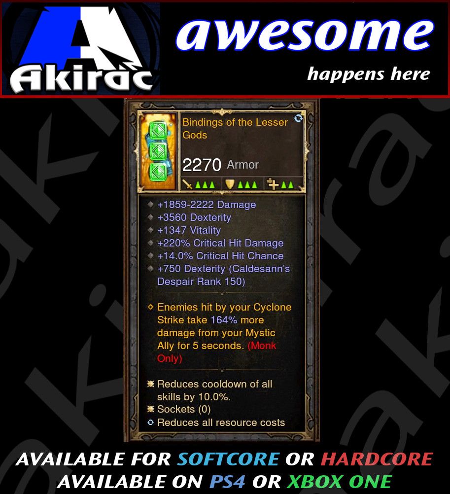 Bindings of the Lesser Gods Bracers Modded - Diablo 3 Mods Store - Seasonal and non-seasonal - Modded Items and Gear for PlayStation 4, PlayStation 5, Nintendo Switch, and Xbox One