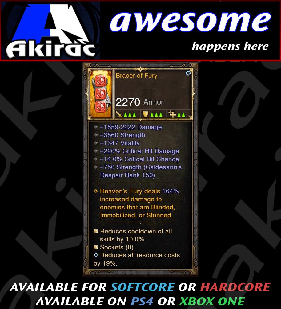 Bracer of Fury Bracers Modded - Diablo 3 Mods Store - Seasonal and non-seasonal - Modded Items and Gear for PlayStation 4, PlayStation 5, Nintendo Switch, and Xbox One