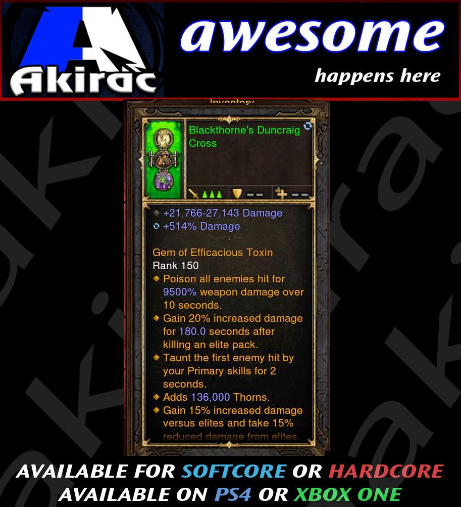 Blackthorne's Duncraigs Cross 514% Damage Modded Amulet - Diablo 3 Mods Store - Seasonal and non-seasonal - Modded Items and Gear for PlayStation 4, PlayStation 5, Nintendo Switch, and Xbox One
