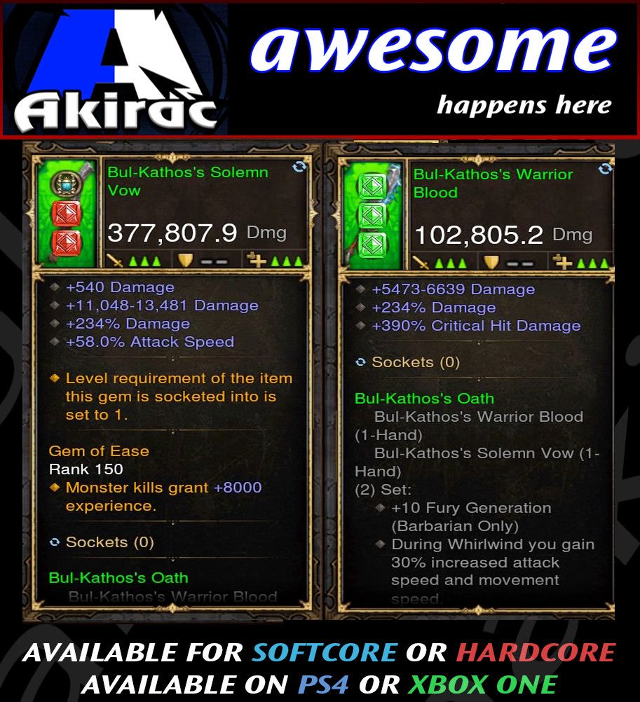 Bul-Kathos Mighty Sword Combo 377k / 102k Modded Weapon - Diablo 3 Mods Store - Seasonal and non-seasonal - Modded Items and Gear for PlayStation 4, PlayStation 5, Nintendo Switch, and Xbox One