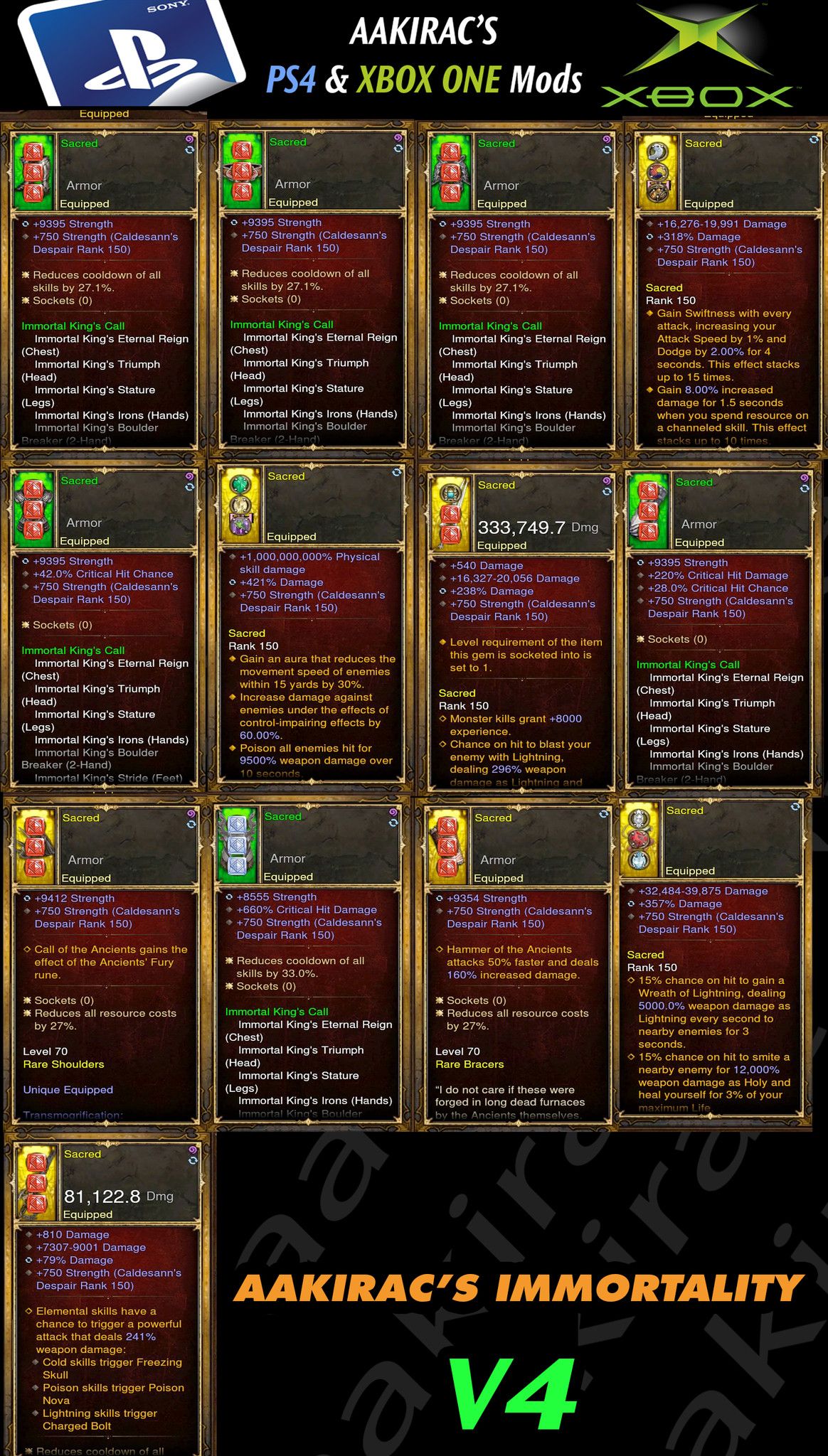 Diablo 3 Immortal v4 Classic Diablo 3 Immortal Kings Barbarian Modded Set for Rift 150 Sacred - Diablo 3 Mods Store - Seasonal and non-seasonal - Modded Items and Gear for PlayStation 4, PlayStation 5, Nintendo Switch, and Xbox One