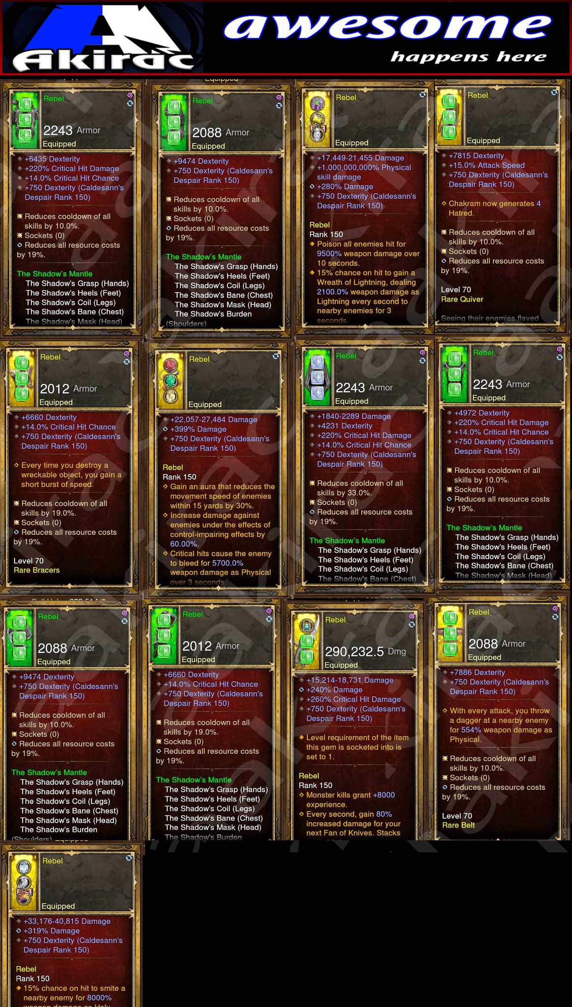 Diablo 3 Immortal v3 Shadow Mantle Demon Hunter Modded Set for Rift 150 Rebel - Diablo 3 Mods Store - Seasonal and non-seasonal - Modded Items and Gear for PlayStation 4, PlayStation 5, Nintendo Switch, and Xbox One