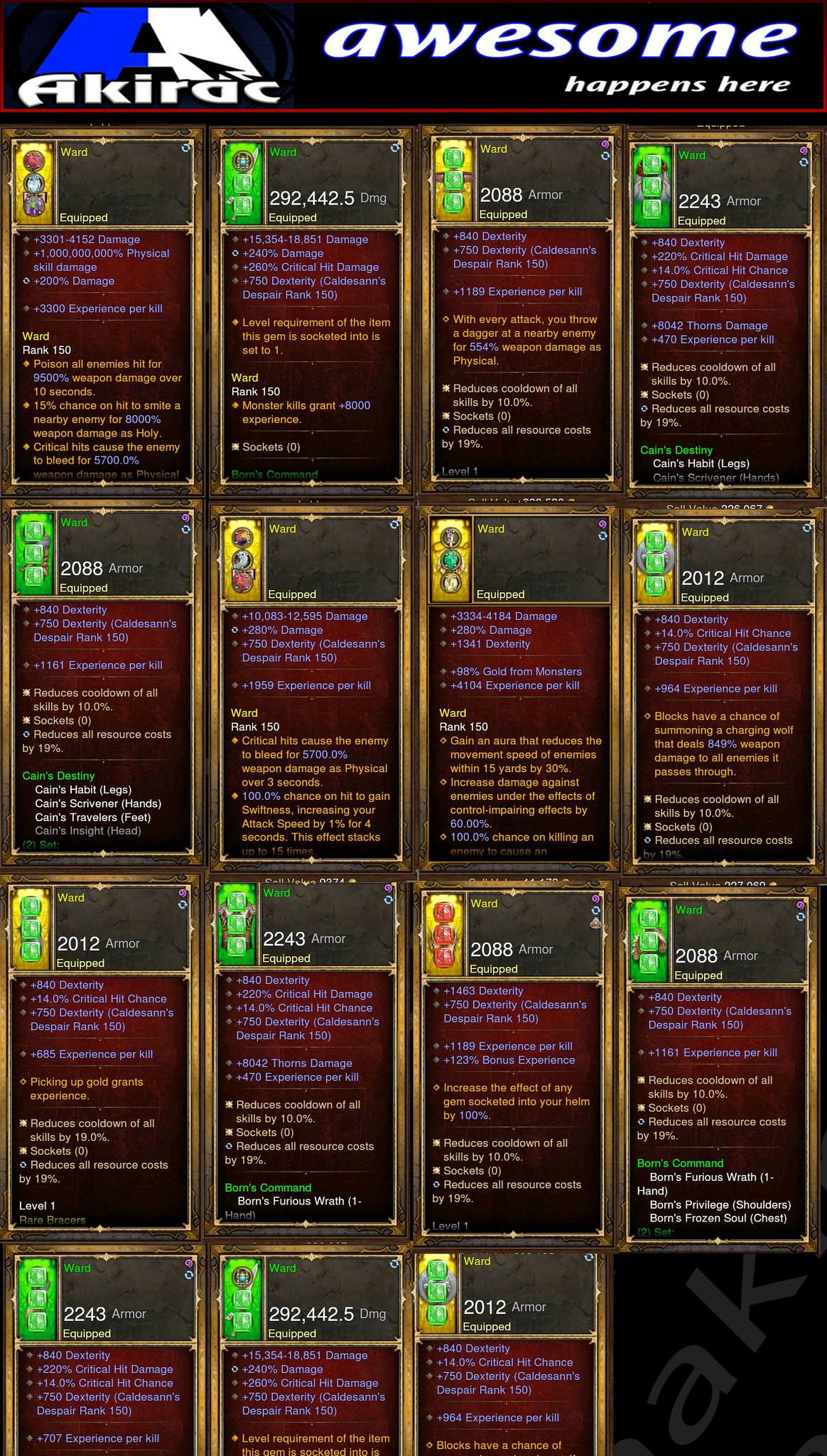 EXP Leveling Set for Leveling 1-70 (ward, air, rain) - Diablo 3 Mods Store - Seasonal and non-seasonal - Modded Items and Gear for PlayStation 4, PlayStation 5, Nintendo Switch, and Xbox One