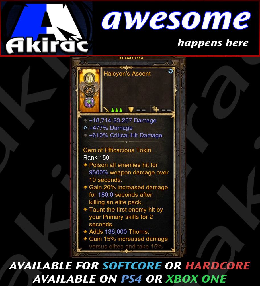 Halcyons Ascent 477% Damage / 610% CHD Modded Amulet - Diablo 3 Mods Store - Seasonal and non-seasonal - Modded Items and Gear for PlayStation 4, PlayStation 5, Nintendo Switch, and Xbox One