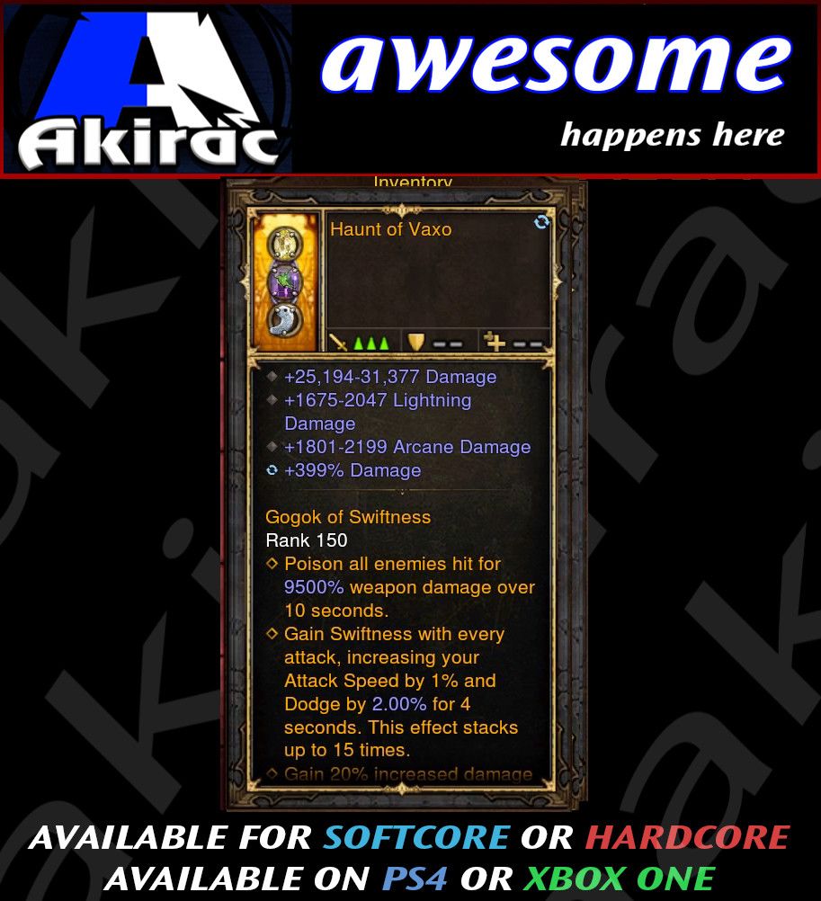 Haunt of Vaxo 399% Damage + Lightning / Black / Arcane Damage Modded Amulet - Diablo 3 Mods Store - Seasonal and non-seasonal - Modded Items and Gear for PlayStation 4, PlayStation 5, Nintendo Switch, and Xbox One