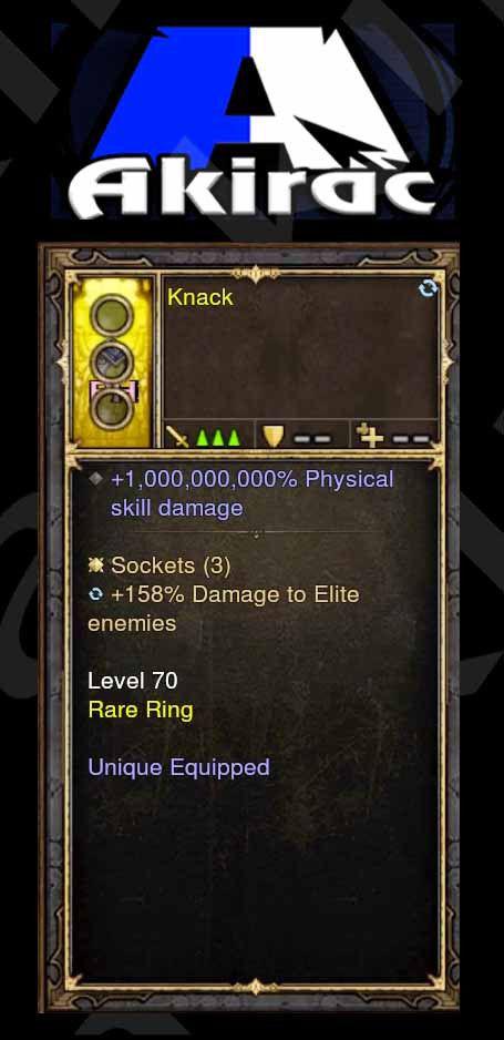 1000000000% Modded Ring 158% Elite Damage (Unsocketed) Knack - Diablo 3 Mods Store - Seasonal and non-seasonal - Modded Items and Gear for PlayStation 4, PlayStation 5, Nintendo Switch, and Xbox One