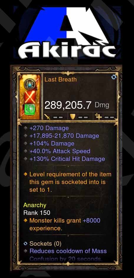 Last Breath 289k Modded Weapon - Diablo 3 Mods Store - Seasonal and non-seasonal - Modded Items and Gear for PlayStation 4, PlayStation 5, Nintendo Switch, and Xbox One