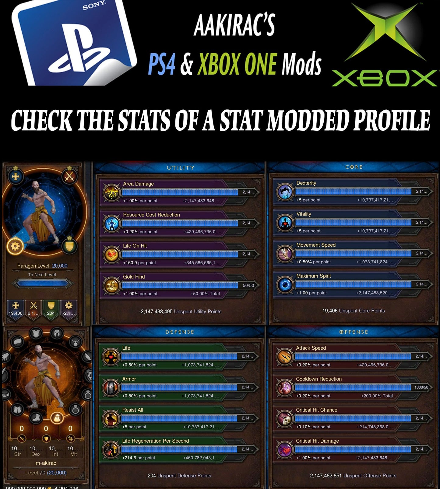 12x EXTREME Stat Modded Characters w/ Materials and Pets Bundle - Diablo 3 Mods Store - Seasonal and non-seasonal - Modded Items and Gear for PlayStation 4, PlayStation 5, Nintendo Switch, and Xbox One