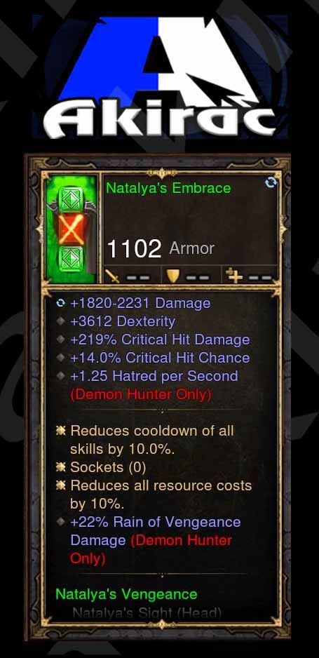 Natalya's Embrace 3.6k Dex, 219% CHD, 14% CC, 1.25 hatred Regen, 22% ROV Damage Modded Set Chest - Diablo 3 Mods Store - Seasonal and non-seasonal - Modded Items and Gear for PlayStation 4, PlayStation 5, Nintendo Switch, and Xbox One