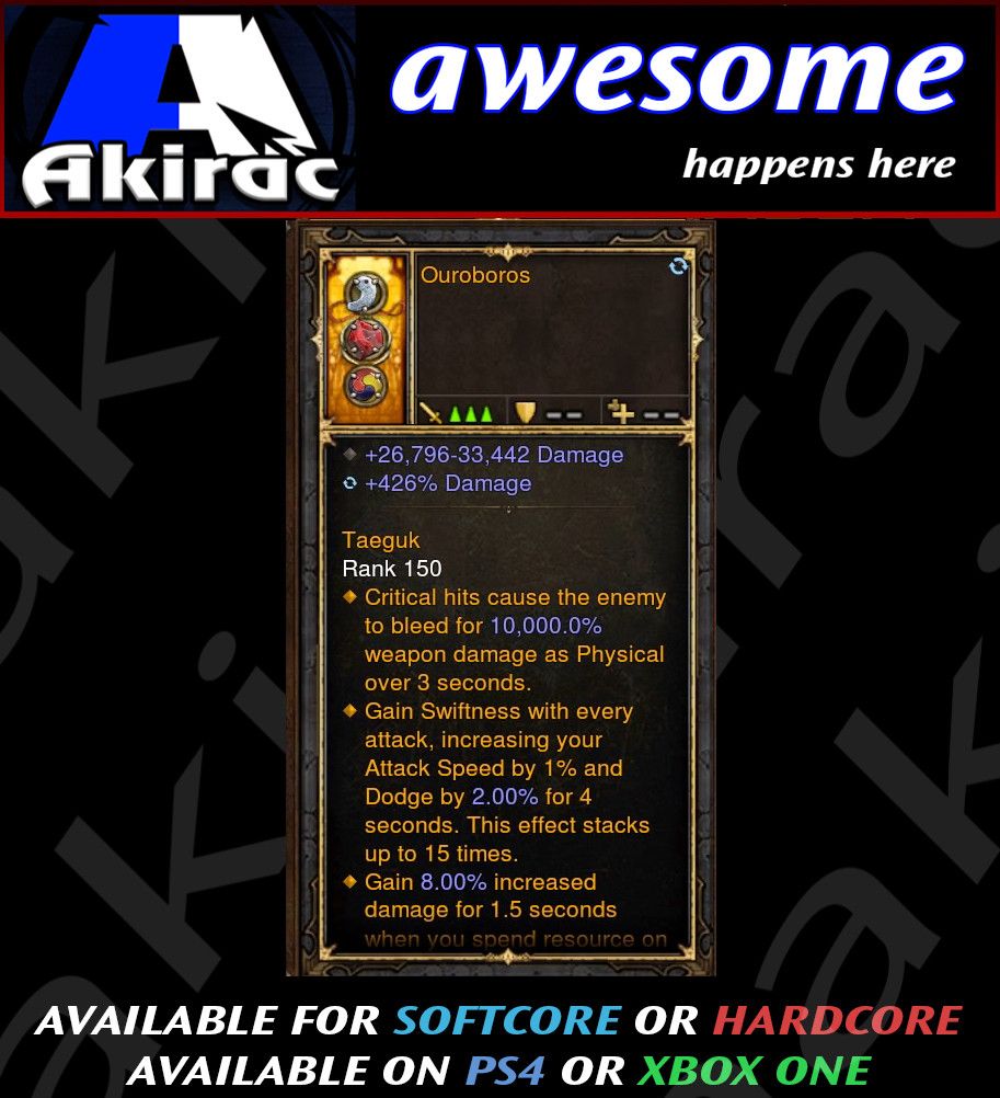 Ouroboros 426% Damage Modded Amulet - Diablo 3 Mods Store - Seasonal and non-seasonal - Modded Items and Gear for PlayStation 4, PlayStation 5, Nintendo Switch, and Xbox One