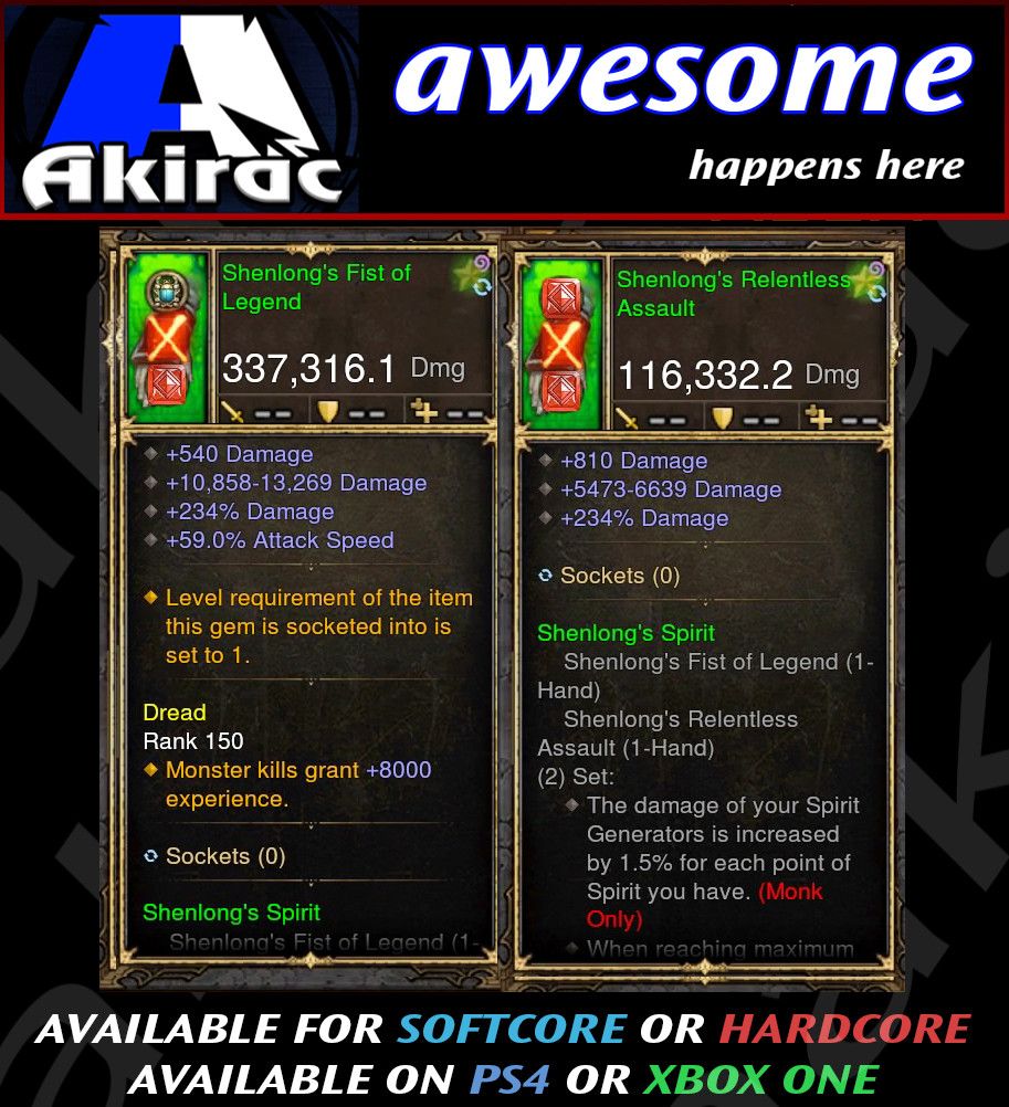 Shenlongs Fist Combo 337k / 116k Modded Weapon - Diablo 3 Mods Store - Seasonal and non-seasonal - Modded Items and Gear for PlayStation 4, PlayStation 5, Nintendo Switch, and Xbox One