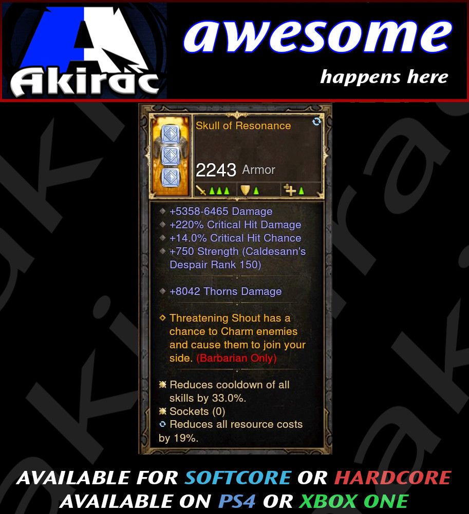 Skull of Resonance Helm Modded - Diablo 3 Mods Store - Seasonal and non-seasonal - Modded Items and Gear for PlayStation 4, PlayStation 5, Nintendo Switch, and Xbox One