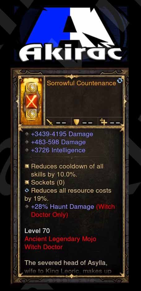 Sorrowful Countenance 3k-4k Damage, 3.7k Int, +28% Haunt Damage Mojo Offhand Modded - Diablo 3 Mods Store - Seasonal and non-seasonal - Modded Items and Gear for PlayStation 4, PlayStation 5, Nintendo Switch, and Xbox One