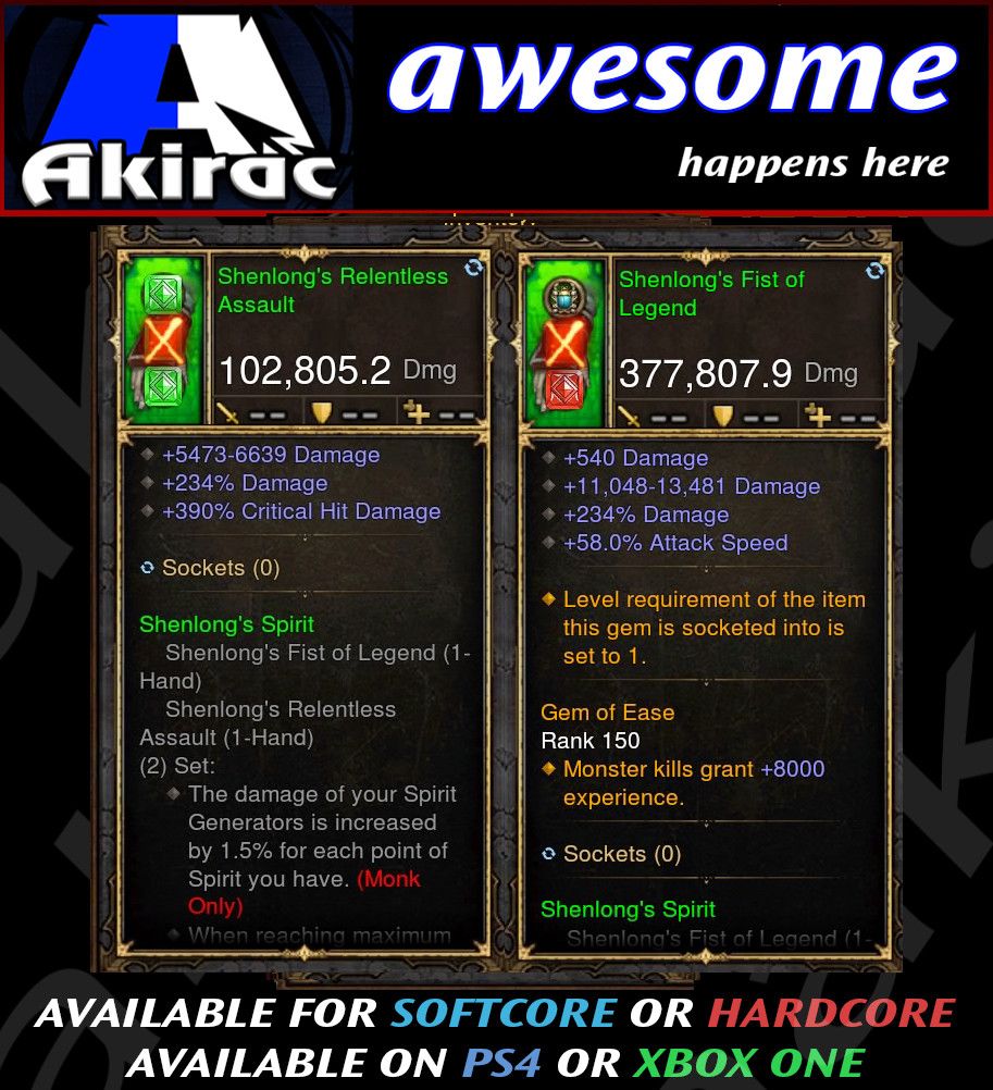 Shenlongs Fist Combo 377k / 102k Modded Weapon - Diablo 3 Mods Store - Seasonal and non-seasonal - Modded Items and Gear for PlayStation 4, PlayStation 5, Nintendo Switch, and Xbox One