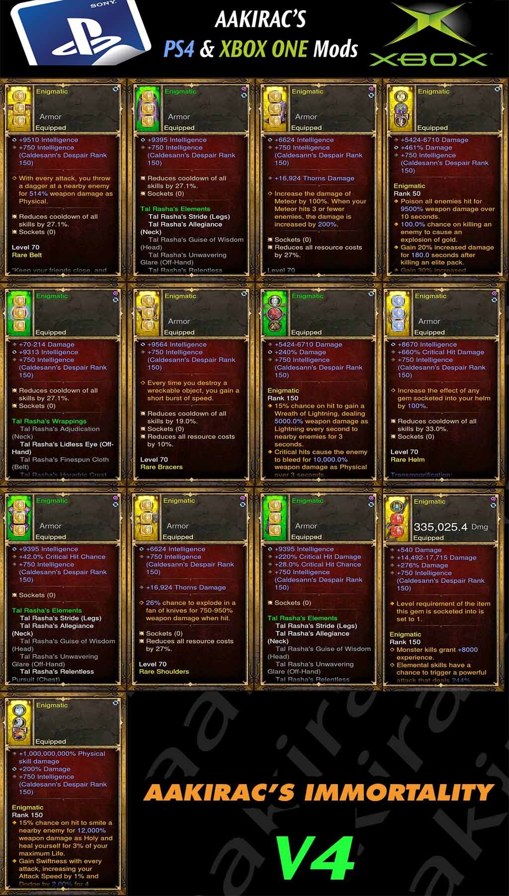 Diablo 3 Immortal v4 Titan Type-R Tal Rasha Wizard Modded Set for Rift 150 99% CDR Enigmatic - Diablo 3 Mods Store - Seasonal and non-seasonal - Modded Items and Gear for PlayStation 4, PlayStation 5, Nintendo Switch, and Xbox One