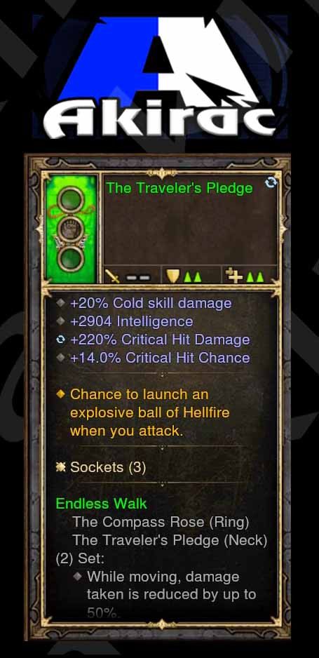 Traveler's Pledge 20% Cold, Fireball, 2.9k Intelligence, 220% CHD, 14% CC (Unsocketed) Modded Amulet - Diablo 3 Mods Store - Seasonal and non-seasonal - Modded Items and Gear for PlayStation 4, PlayStation 5, Nintendo Switch, and Xbox One