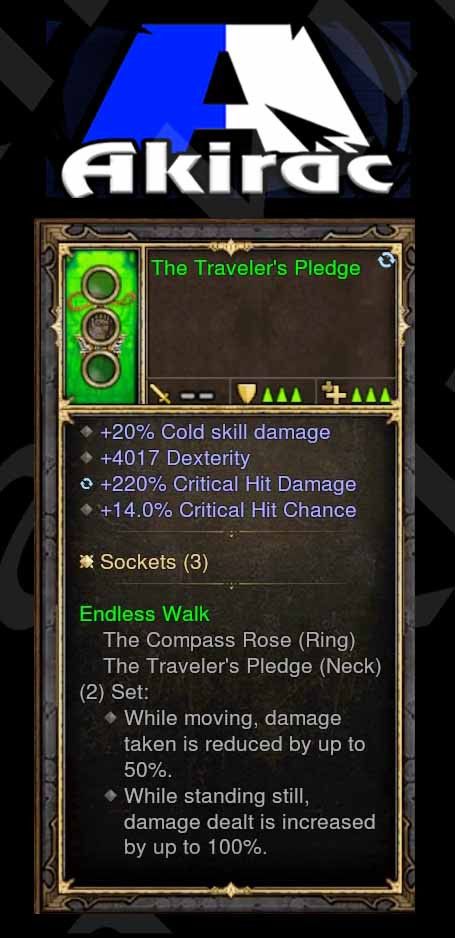 Traveler's Pledge 20% Cold, 4k Dexterity, 220% CHD, 14% CC (Unsocketed) Modded Amulet - Diablo 3 Mods Store - Seasonal and non-seasonal - Modded Items and Gear for PlayStation 4, PlayStation 5, Nintendo Switch, and Xbox One