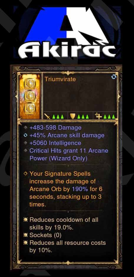 Triumvirate 45% Arcane Damage, 11 Arcane on Crit, 19% CDR Modded Set Wizard Offhand Source - Diablo 3 Mods Store - Seasonal and non-seasonal - Modded Items and Gear for PlayStation 4, PlayStation 5, Nintendo Switch, and Xbox One