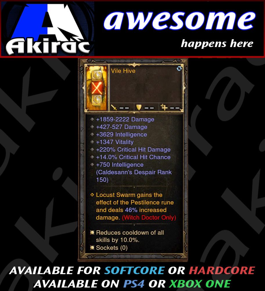 Vile Hive Mojo Offhand Modded - Diablo 3 Mods Store - Seasonal and non-seasonal - Modded Items and Gear for PlayStation 4, PlayStation 5, Nintendo Switch, and Xbox One