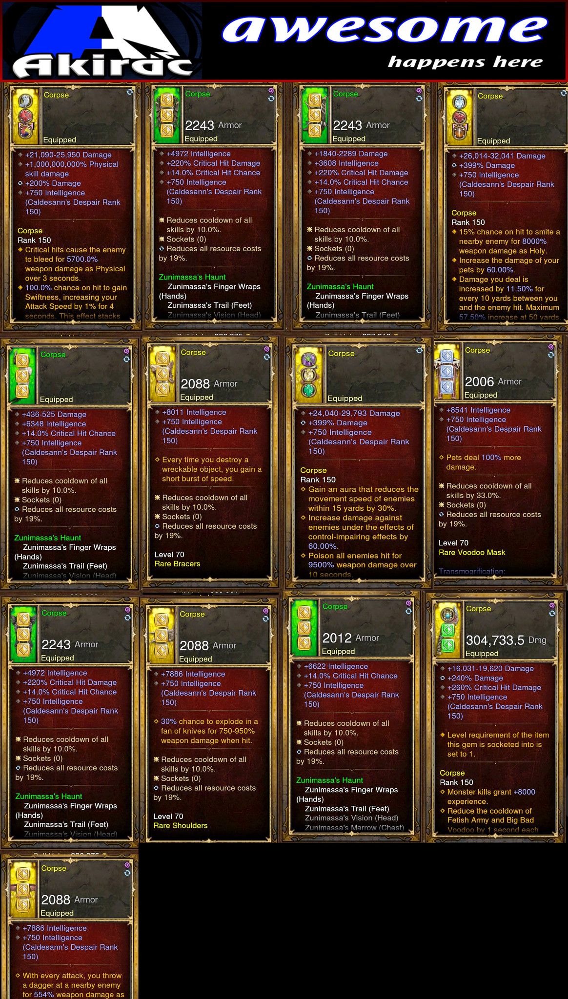 Diablo 3 Immortal v3 Zunimassa Witch Doctor Modded Set for Rift 150 CORPSE - Diablo 3 Mods Store - Seasonal and non-seasonal - Modded Items and Gear for PlayStation 4, PlayStation 5, Nintendo Switch, and Xbox One