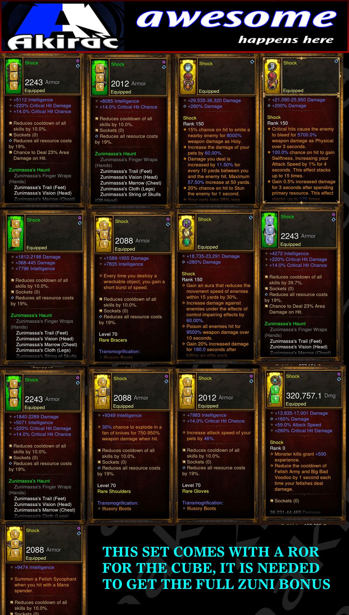 Shock v1 Zunimassa Witch Doctor Set for Rift Climbing - Diablo 3 Mods Store - Seasonal and non-seasonal - Modded Items and Gear for PlayStation 4, PlayStation 5, Nintendo Switch, and Xbox One