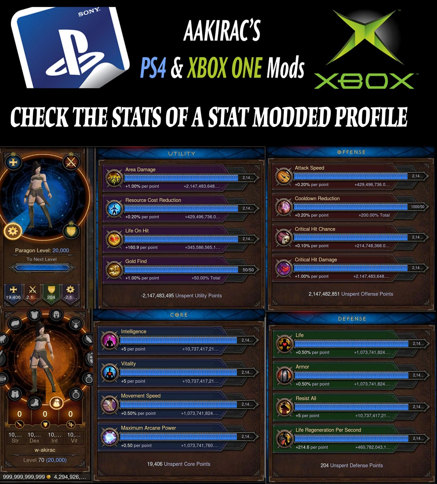 2x EXTREME Stat Modded Characters w/ Materials and Pets Bundle - Diablo 3 Mods Store - Seasonal and non-seasonal - Modded Items and Gear for PlayStation 4, PlayStation 5, Nintendo Switch, and Xbox One