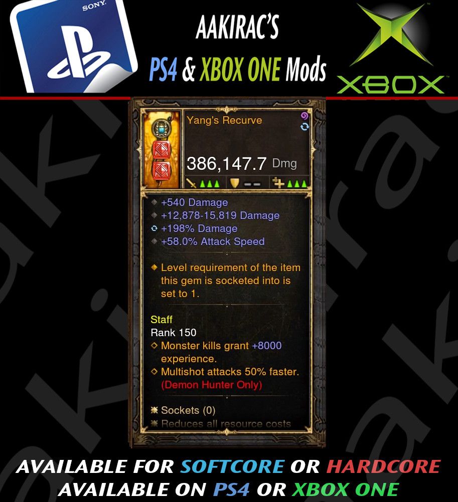 Ps4 Diablo 3 Mods Xbox One - Yang's Recurve 386k Demon Hunter Bow - Diablo 3 Mods Store - Seasonal and non-seasonal - Modded Items and Gear for PlayStation 4, PlayStation 5, Nintendo Switch, and Xbox One