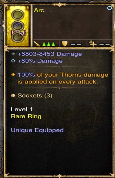 100% Thorns Application to Attacks Modded Ring (Unsocketed) Arc - Diablo 3 Mods Store - Seasonal and non-seasonal - Modded Items and Gear for PlayStation 4, PlayStation 5, Nintendo Switch, and Xbox One