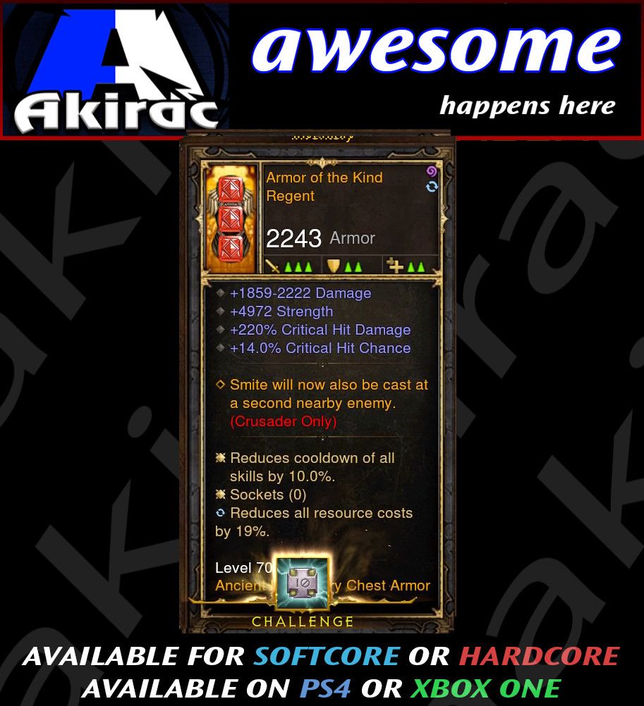 Armor of the Kind Regent Modded Chest Armor 220% CHD / 14% CC - Diablo 3 Mods Store - Seasonal and non-seasonal - Modded Items and Gear for PlayStation 4, PlayStation 5, Nintendo Switch, and Xbox One