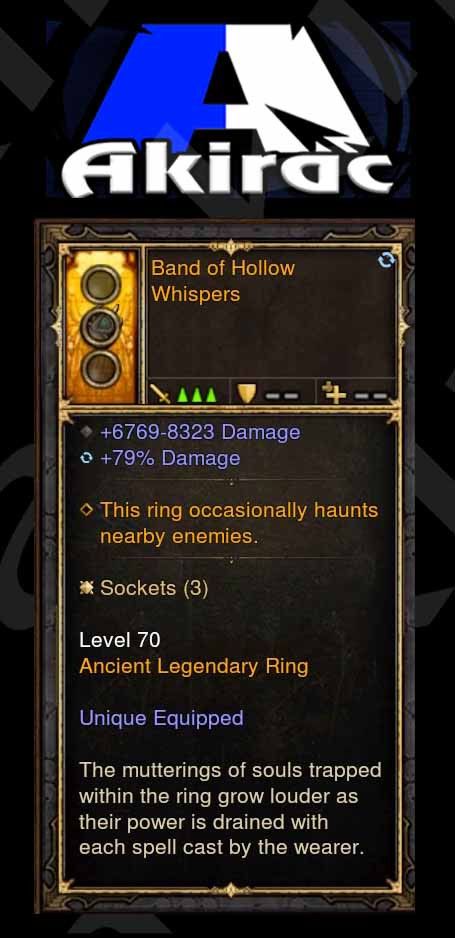 Band of Hollow Whispers 6.7k-8.3k Damage, 79% Damage Modded Ring (Unsocketed) - Diablo 3 Mods Store - Seasonal and non-seasonal - Modded Items and Gear for PlayStation 4, PlayStation 5, Nintendo Switch, and Xbox One