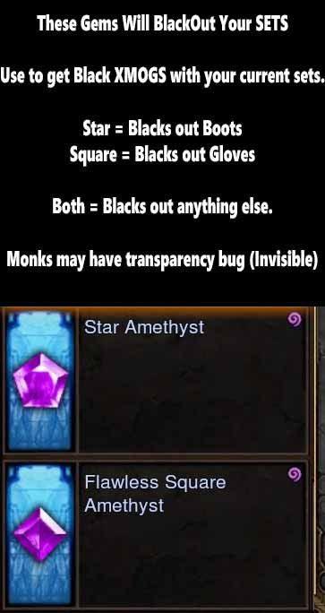 BLACKOUT XMOG Gems (Black out your own sets!) - Diablo 3 Mods Store - Seasonal and non-seasonal - Modded Items and Gear for PlayStation 4, PlayStation 5, Nintendo Switch, and Xbox One