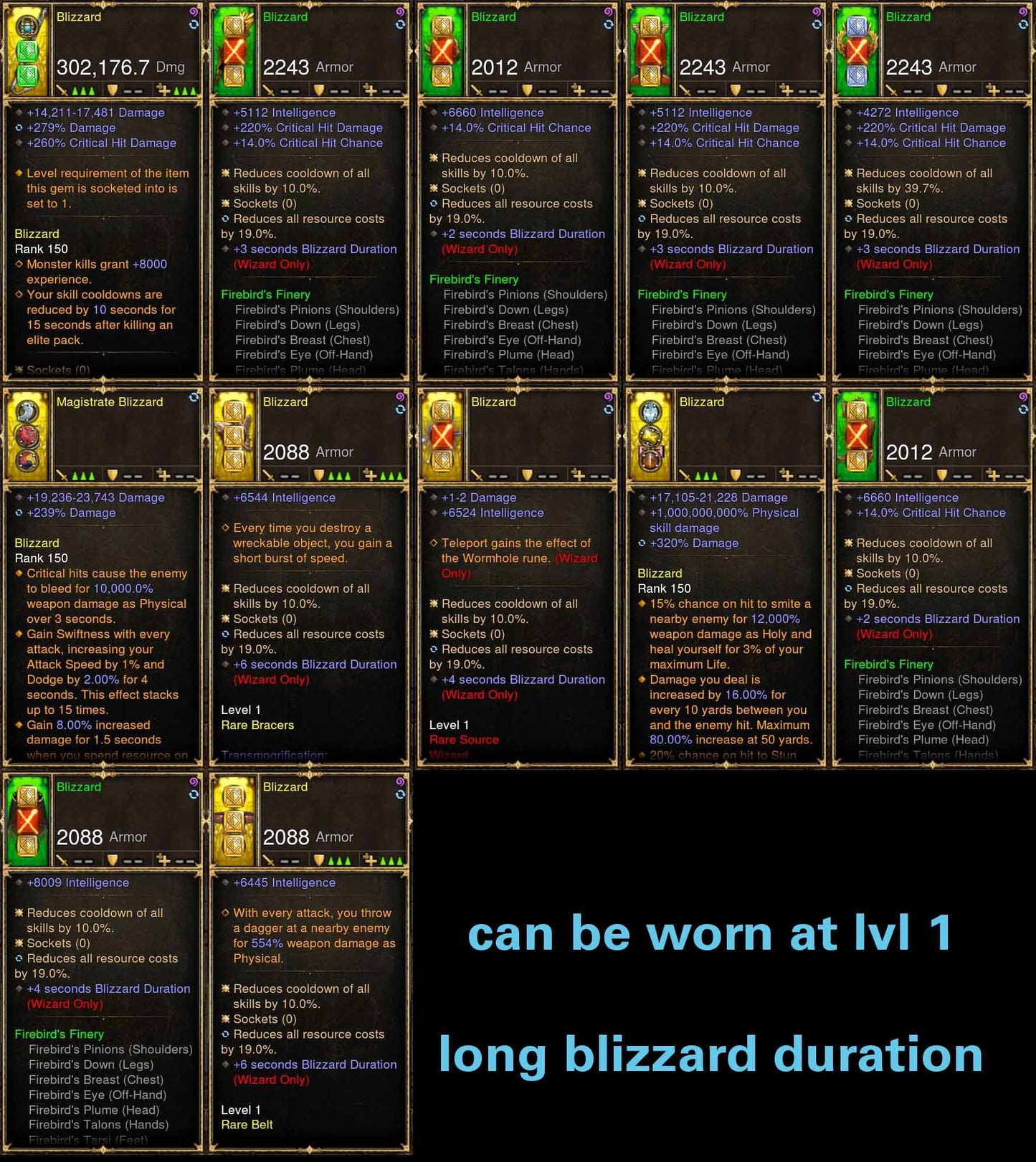 1-70 Firebird Wizard w/ Long Blizzard Duration Modded Set Blizzard - Diablo 3 Mods Store - Seasonal and non-seasonal - Modded Items and Gear for PlayStation 4, PlayStation 5, Nintendo Switch, and Xbox One