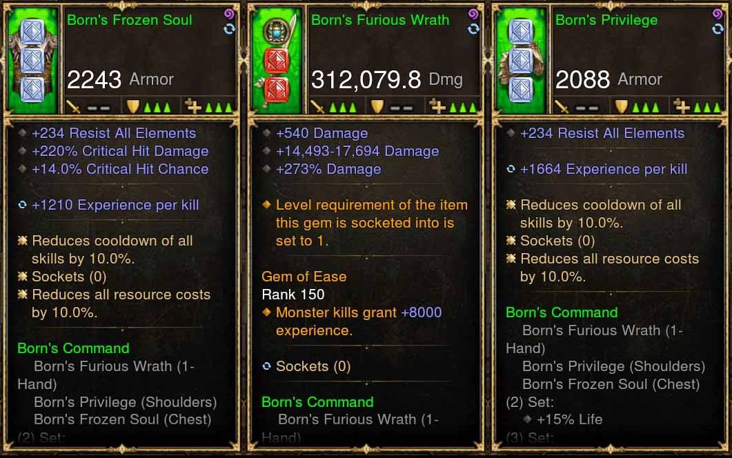 Level 1-70 Complete 3x Piece Modded Borne's w/ EXP Set - Diablo 3 Mods Store - Seasonal and non-seasonal - Modded Items and Gear for PlayStation 4, PlayStation 5, Nintendo Switch, and Xbox One